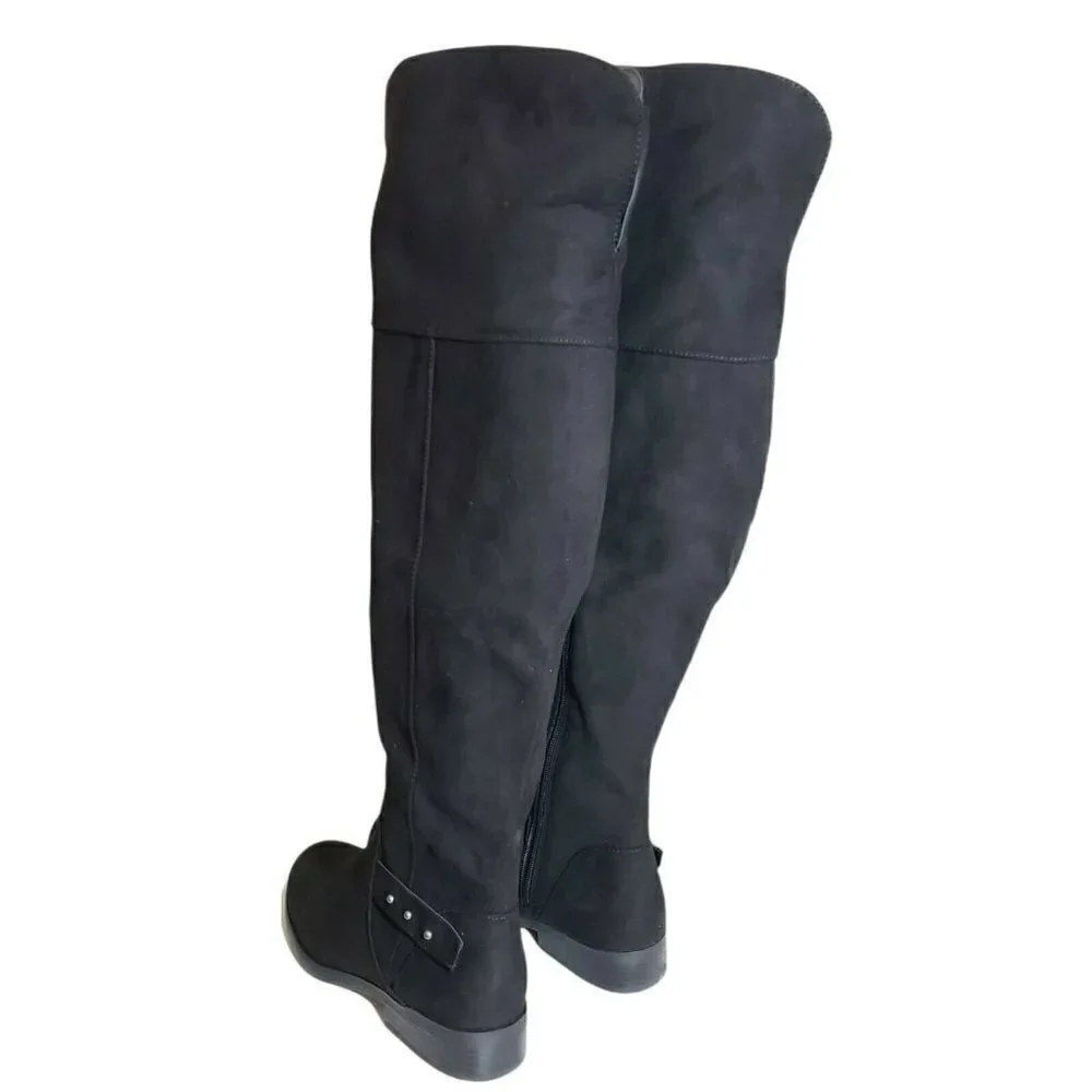 Style & Co Women Lessah Black Closed Toe Zip Over The Knee Flat Boots Size 7 7.5